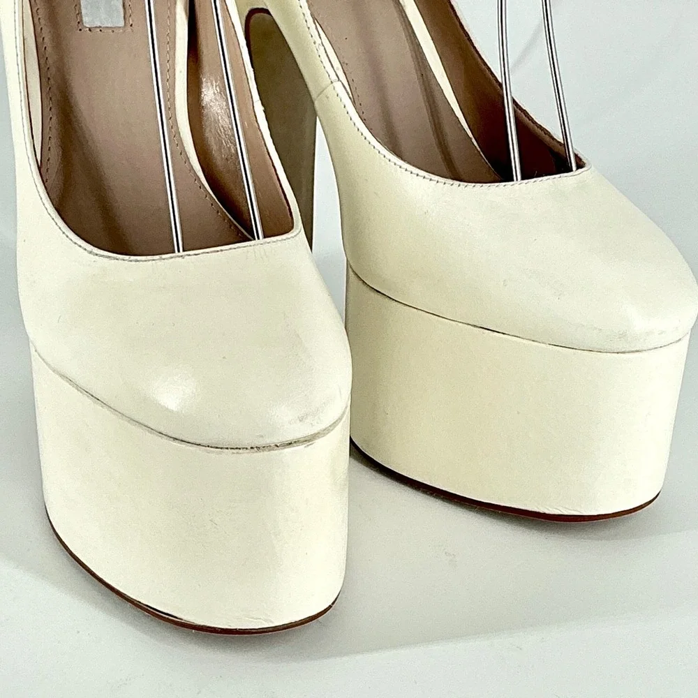 ZIGI Size 8 Off White Leather Chunky Platform Ankle Heels NEW Nikole $200 Brazil